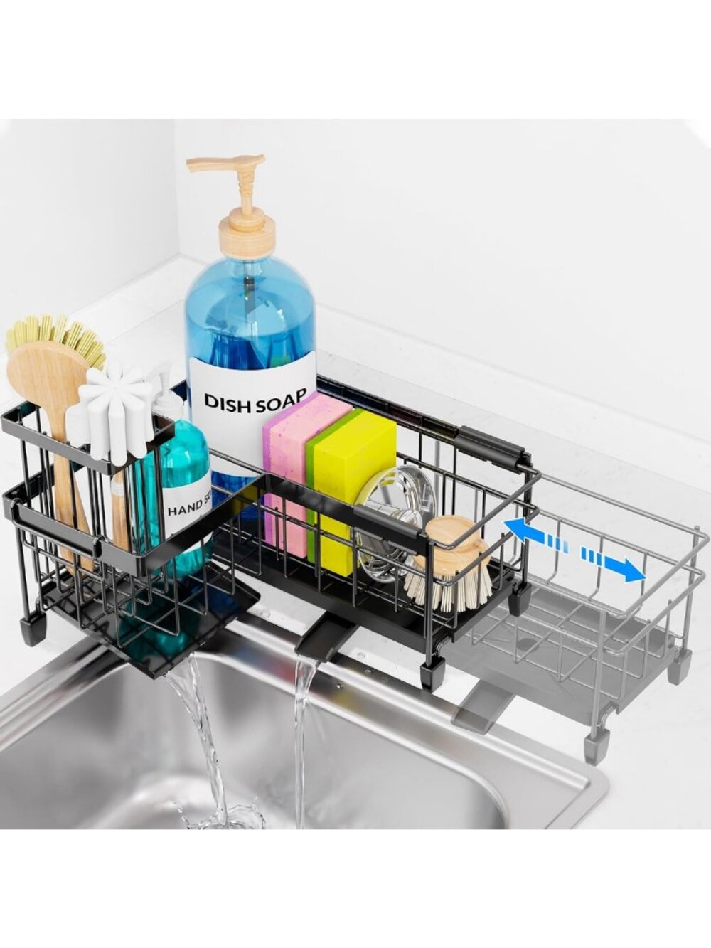 Expandable Kitchen Sink Caddy - Stylish Black Sponge Holder & Organizer